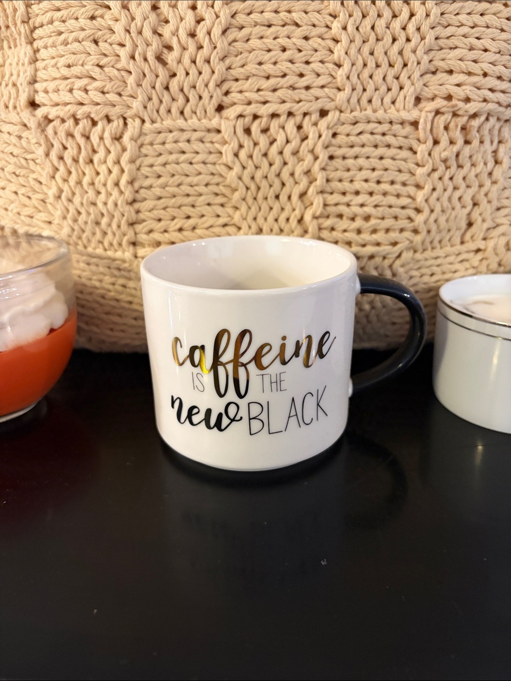 Caffeine Is the New Black Ceramic Coffee Mug - White with Black Handle